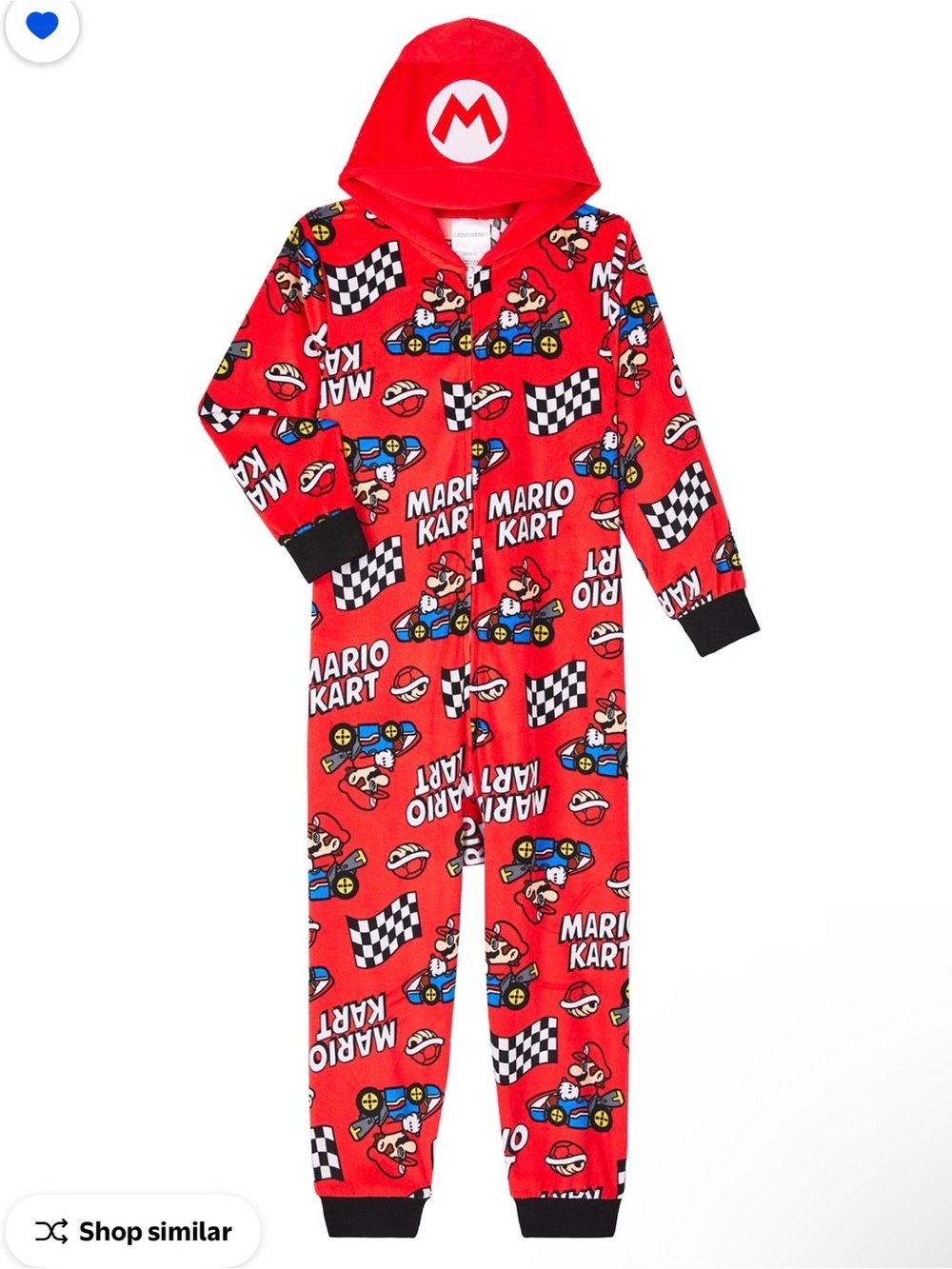 Nintendo Mario Kart Red Kids Hooded One-Piece Pajamas